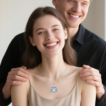 YFN Lotus Necklace for Women 925 Sterling Silver - Moonstone Lotus Flower Pendant - Spiritual Yoga Jewelry Gift - Dainty Silver Necklace for Meditation, Healing, & Everyday Wear - Adjustable 18+2" Chain