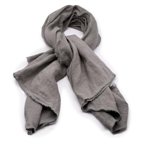 SyuRo Hand Woven Fringed Stylish Japanese Hamamatsu Linen Scarf & Throw - Grey