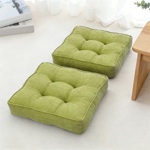 Meditation Floor Pillow Set of 2 Square Large Pillows Seating for Adults Tufted Corduroy Floor Cushions for Living Room Yoga Tatami Green - color: Green, size: 16 x 16 Inch(Pack of 2)