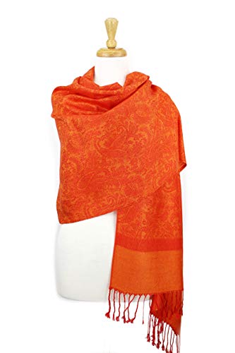 PASKMLNA Paisley Jacquard Pashmina Shawl Wrap Scarf Stole - color: Orange