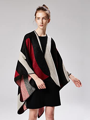 Women's Shawls and Wraps Open Front Poncho Cape Winter Sweater - color: L3-cherry