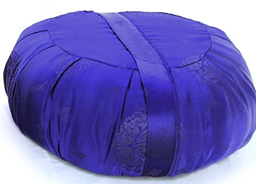 Taraluna - Fair Trade, Organic & Green Gifts Zen Zafu Sitting or Meditation Cushion with Silk Brocade Cover, Blue