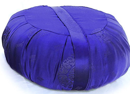 Taraluna - Fair Trade, Organic & Green Gifts Zen Zafu Sitting or Meditation Cushion with Silk Brocade Cover, Blue
