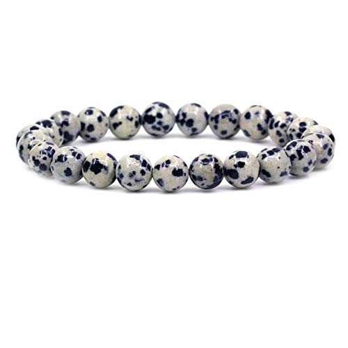 Keleny Gem Semi Precious Gemstones 8mm Natural Stone Round Beads Rock Crystal Jasper Stretch Bracelet 7 Inch Unisex - color: Dalmatian Jasper