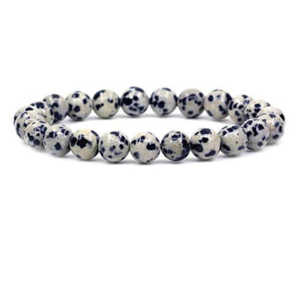 Keleny Gem Semi Precious Gemstones 8mm Natural Stone Round Beads Rock Crystal Jasper Stretch Bracelet 7 Inch Unisex - color: Dalmatian Jasper