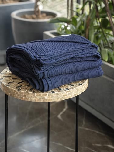 4-Layer Muslin Cotton King Bed Blanket (108 x 90 inches) – Ultra Soft, Breathable & Lightweight All-Season Gauze Blanket, Cozy Comfort, Machine Washable – Navy - color: Navy, size: King (108 x 90 inches)