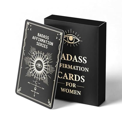 52 Celestial Badass Affirmation Cards for Women - Midnight Black & Pale Yellow Mindfulness Deck - Daily Motivation Cards - Inspirational Self Care Gift for Empowerment & Confidence - color: Black