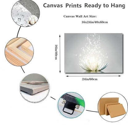 Zen Canvas Wall Art White Lotus Flower Meditation Picture Framed Art Lotus Flower Bloom in Water Canvas Wall Art Print For Yoga Spa Meditation Spiritual Room Bathroom Home Decoration 16x24inch