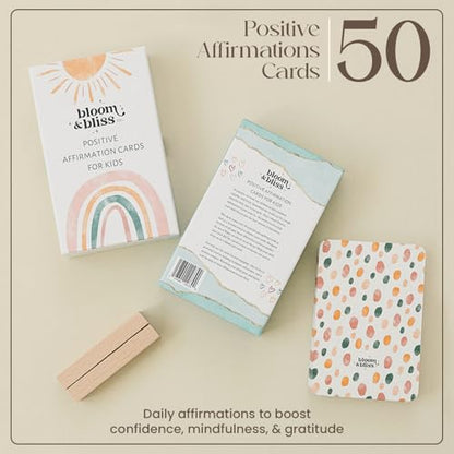 Positive Affirmation Cards for Kids and Grandkids - 50 Inspirational Cards with Display Stand - Daily Affirmations for Kindness, Mindfulness and Motivational - Oracle Cards