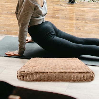 LALAFINA Straw Woven Meditation Pillow Floor Cushion Japanese Zabuton Seat Pad 40x40cm 6cm Thick Natural Grass Mat for Yoga, Zen Sitting, Temple and Home Use