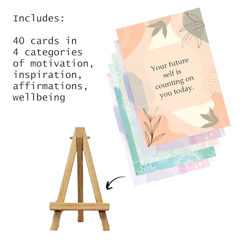 exciting Lives Positive Motivational Cards with Inspirational Quotes & Wooden Easel – 40 Daily Affirmation Desk Cards for Confidence, Mindfulness & Self-Growth