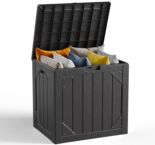 30 Gallon Outdoor Storage Box, Waterproof Resin Deck Box Organizer for Patio Cushion Storage, Lockable Outside Container for Garden Tools - color: Black, size: 30 Gallon