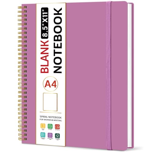 Taja Spiral Blank Notebook, 8.5"x11" Notebooks for Work, Large A4 Journal for Women & Men, Sketch Journal, Journaling Notebook for Writing, Plastic Cover Spiral Journal, Purple - color: A-Purple, style: D - Blank