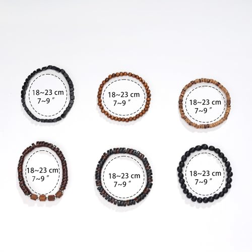 MILAKOO Mens Beaded Bracelets Tribal Wooden Elastic Adjustable Prayer Beads Wrap Cuff for Women - color: T: 6pcs