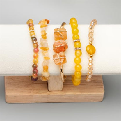 5PCS Natural Boho Beaded Bracelets Bangle for Women Men,Healing Turquoise Jasper Agate Crystal Gemstone Stone Chakra Multilayer Wrap Bohemian Handmade Jewelry Beads Stretch Bracelet Set - color: Yellow