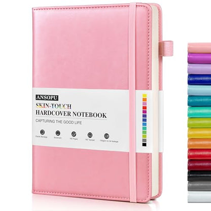 Ansopu Lined Journal Notebook for Women, A5 100 GSM Thick Paper, Pink Leather Hardcover Journal for Writing, Travel Journal Diary 160 Pages (5.75'' X 8.38'') - color: Pink