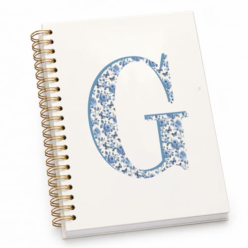 Blue Cute Initial Notebook Journal Diary Libretas Escolares G, Cute Preppy Personalized Notebook Gifts for Women Teen Girls Kids,Preppy Blue Aesthetic School Supplies for Girls 5.5x8.3