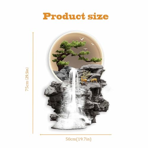 YFQHRXYS 3D Oriental Waterfall Wall Art with LED Light,Oriental Welcoming Pine Landscape for Living Room Office Decor,Modern Art Wall Decor Sculptures, Plug-in Power Supply, Remote Control（50 * 75cm）
