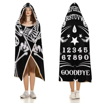 Skull Skeleton Witch Board Tarot Black Art Large Size Comfortable Hooded Blanket, Warm Blanket 40"x50" - color: Skull Skeleton Witch Board Tarot Black Art, size: 40"x50"