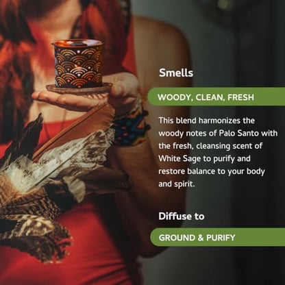 Palo Santo & White Sage Smokeless Incense Bricks & Tree of Life Burner | 2x9 Bricks | Aromatherapy | Essential Oils Based | Natural Air fresheners for Home | Spiritual Smudging Meditation Accessories