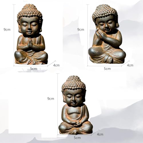Mini Meditation Buddha Ornament, Solid Cast Iron Figurine, Outdoor Garden Decor Sculpture, Feng Shui Artwork for Home Living Room (Natural Rust,3)