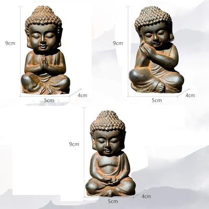 Mini Meditation Buddha Ornament, Solid Cast Iron Figurine, Outdoor Garden Decor Sculpture, Feng Shui Artwork for Home Living Room (Natural Rust,3)