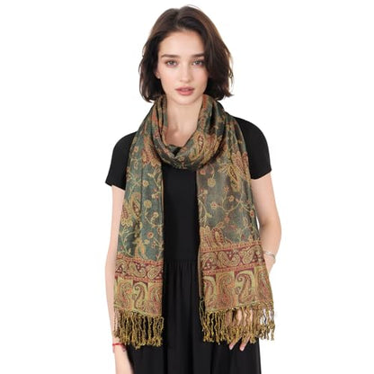 MUQU Women Pashmina Shawls and Wraps Scarf Soft Silky Reversible Paisley Scarves Shawl for Women - color: Green-a2