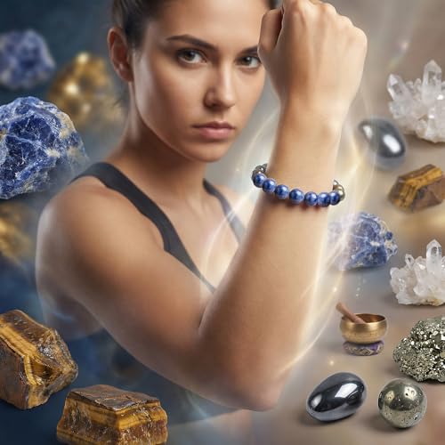 Bivei Protection Bracelet, Strength Crystal Healing Bracelet 8MM - Spiritual Stretch Beaded Jewelry for Women Men Gift - color: Focus Willpower