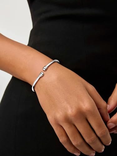 U7 Unisex Simple Cuff Bracelet 18K Real Gold Platinum Plated Fine Bracelets Fashion Jewelry Open Bangle Cuff Bracelets, Twisted or Heart Style - color: C.Simple Cuff-Sterling Silver