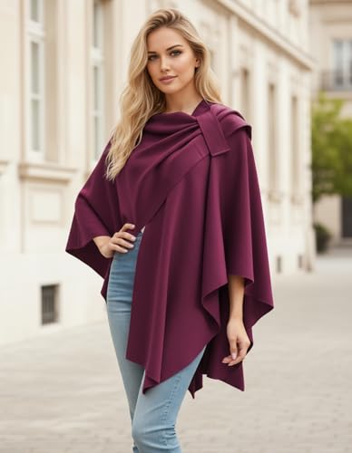 Womens Open Front Poncho Sweater Wrap Topper Knitted Elegant Shawls Cape for Spring Fall Winter - color: Series 1-burgundy