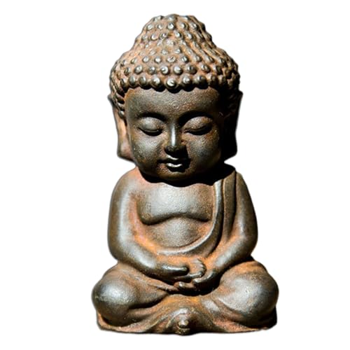 Mini Meditation Buddha Ornament, Solid Cast Iron Figurine, Outdoor Garden Decor Sculpture, Feng Shui Artwork for Home Living Room (Natural Rust,2) - color: Natural Rust