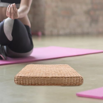 LALAFINA Straw Woven Meditation Pillow Floor Cushion Japanese Zabuton Seat Pad 40x40cm 6cm Thick Natural Grass Mat for Yoga, Zen Sitting, Temple and Home Use