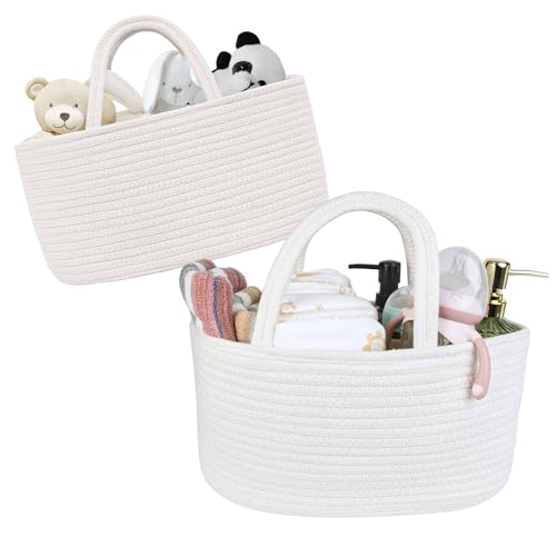 Baby Diaper Caddy Girl Boy Organizer Small Woven Baskets With Handle, Cotton Rope Tote For Shower Nursery, Decorative Medium Storage Baskets For Shelves,Unique Gift Baby - size: Medium handbag