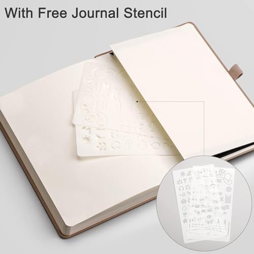 EMSHOI Dotted Journal Notebook, 256 Pages, 120 GSM Thick Paper, A5 Small 5.75"x8.38", PU Leather Hardcover, 5mm Dot Grid Notebook for Journaling, Planning, Drawing, Writing, Khaki - color: Khaki, size: A5-Dotted