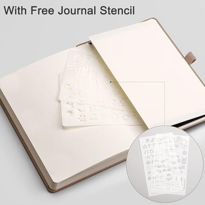 EMSHOI Dotted Journal Notebook, 256 Pages, 120 GSM Thick Paper, A5 Small 5.75"x8.38", PU Leather Hardcover, 5mm Dot Grid Notebook for Journaling, Planning, Drawing, Writing, Khaki - color: Khaki, size: A5-Dotted