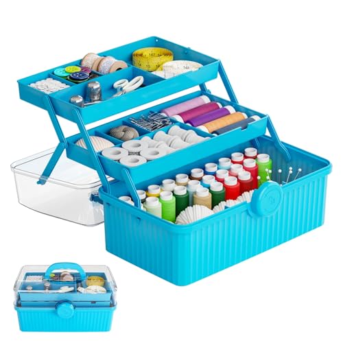13in 3-Layer Plastic Craft Box and Craft Tool Box,Multipurpose Plastic Storage Box With Handle for Art Supply Boxs,Hair Supplies Organizer and Sewing Organizer,Portable Ivf Medication Organizers,Blue - color: Blue