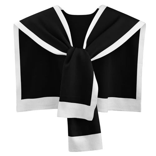 Sweater Shawl Wraps for Women Fashion Knitted Shoulder Shawls Ponchos Travel Casual Sweaters Scarf Cape Wraps - color: 03 Black/White Edge