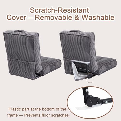 Adjustable Floor Chair with Back Support, 6-Position, Folding Japanese Meditation Tatami Chair, Comfy Gaming Chairs for Adults, Accent Sofa Reading Chairs, Living Room, Bedroom, Dark Grey - color: Dark Grey