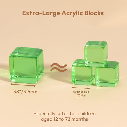 Woodtoe Large Building Blocks for Toddlers, Montessori Stacking Toys for 1 2 3 4 Year Old Baby Boys Girls, No Choking Hazard, Big Acrylic Gem Cubes Rainbow Blocks, STEM Sensory Toy Gifts for Kids 1-3 - style: 3 PCS Large Acrylic Blocks