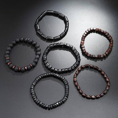 MILAKOO Mens Beaded Bracelets Tribal Wooden Elastic Adjustable Prayer Beads Wrap Cuff for Women - color: G: 6pcs