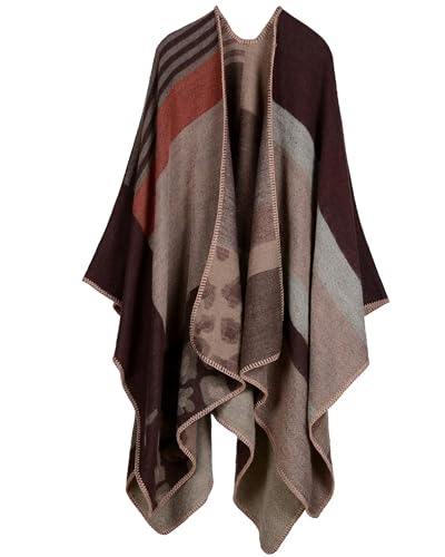 Women's Shawls and Wraps Open Front Poncho Cape Winter Sweater - color: M1-tawny