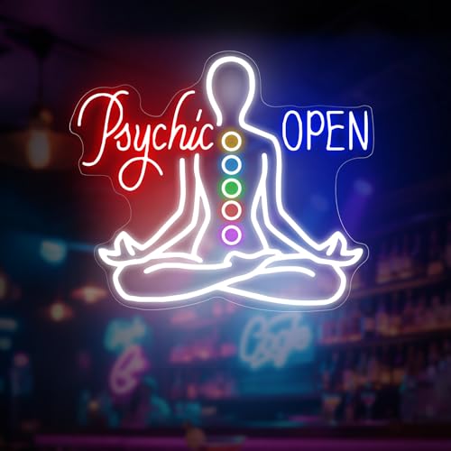 Psychic Open Neon Sign Charka Neon Light, Yoga Led Sign, Exercise Room Wall Decor, Buddha Lotus, Pilates Studio Art Meditation Room Wall Art Yoga Lover Gift, Psychic Chakras Healing Exercise, 20"*x17.3" - color: Psychic Open