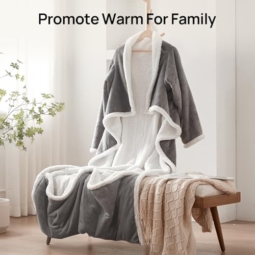 Westinghouse Electric Snuggle Throw Blankets with Foot Pocket, Wearable Heated Blanket with Sleeves, 6 Heating Levels & 2 to 10 Hours Heating Time Settings, 50 * 70"+18", Light Grey - color: Light Grey&ivory, size: 70*50" Heated Snuggle Blanket