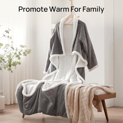 Westinghouse Electric Snuggle Throw Blankets with Foot Pocket, Wearable Heated Blanket with Sleeves, 6 Heating Levels & 2 to 10 Hours Heating Time Settings, 50 * 70"+18", Light Grey - color: Light Grey&ivory, size: 70*50" Heated Snuggle Blanket