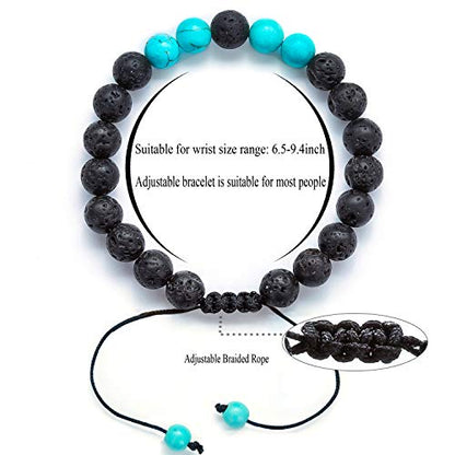 Men Women 8mm Lava Rock Aromatherapy Anxiety Essential Oil Diffuser Bracelet Braided Rope Natural Stone Yoga Gifts Beads Bracelet Bangle-21017 - style: Turquoise