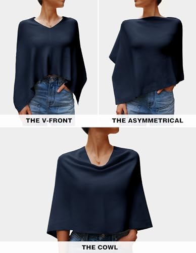 PULI Women Capri Poncho Sweater Petite Cropped Versatile Shawl Slender Frame Fit Soft Knit Wraps Cowl Neck Short Tops