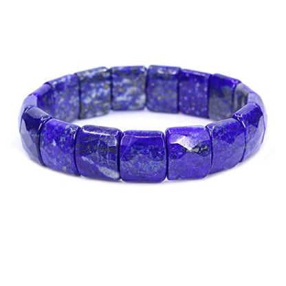 Keleny Gemstones Semi Precious 15mm Square Grain Faceted Beaded Stretch Bangle 7.5 Inch Unisex - color: Blue Lapis Lazuli