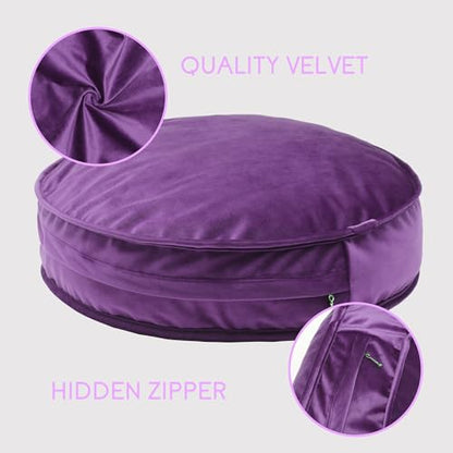Round Floor Pillow Cover Velvet Throw Seating Pouf Yoga Meditation Cushion Plush Case Reading Room Decor Cover Only (25.6IN, Purple)