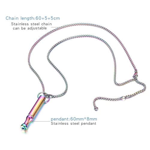 Mindfulness Breathing Necklace Stress Relief Pendant Stainless Steel Anxiety Breathe Necklace for Women Men - color: Rainbow