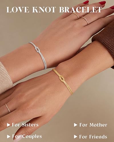 KOHOTA Silver Gold Bracelets for Women Trendy 14K Gold Plated Bracelet for Women Non Tarnish Dainty Stackable Layered Chain Heart Pearl Knot Beaded Bracelets Stack Set Charm Mothers Day Jewelry Gifts - color: A. Knot-gold gold